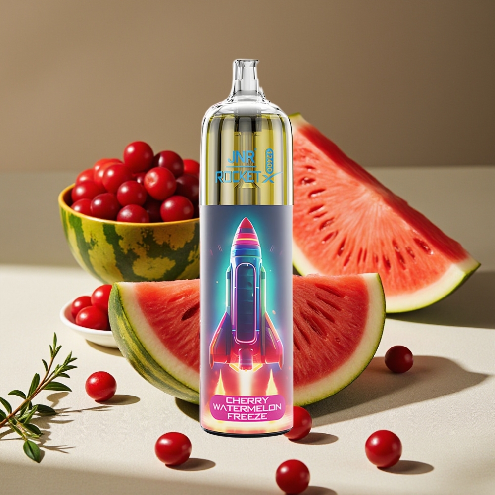 JNR Rocket-X 12400 Puffs Disposable Vape Cerise Pastèque Fraîche avec Airflow Réglable, Lumières RGB, 1.2ohm Mesh Coil