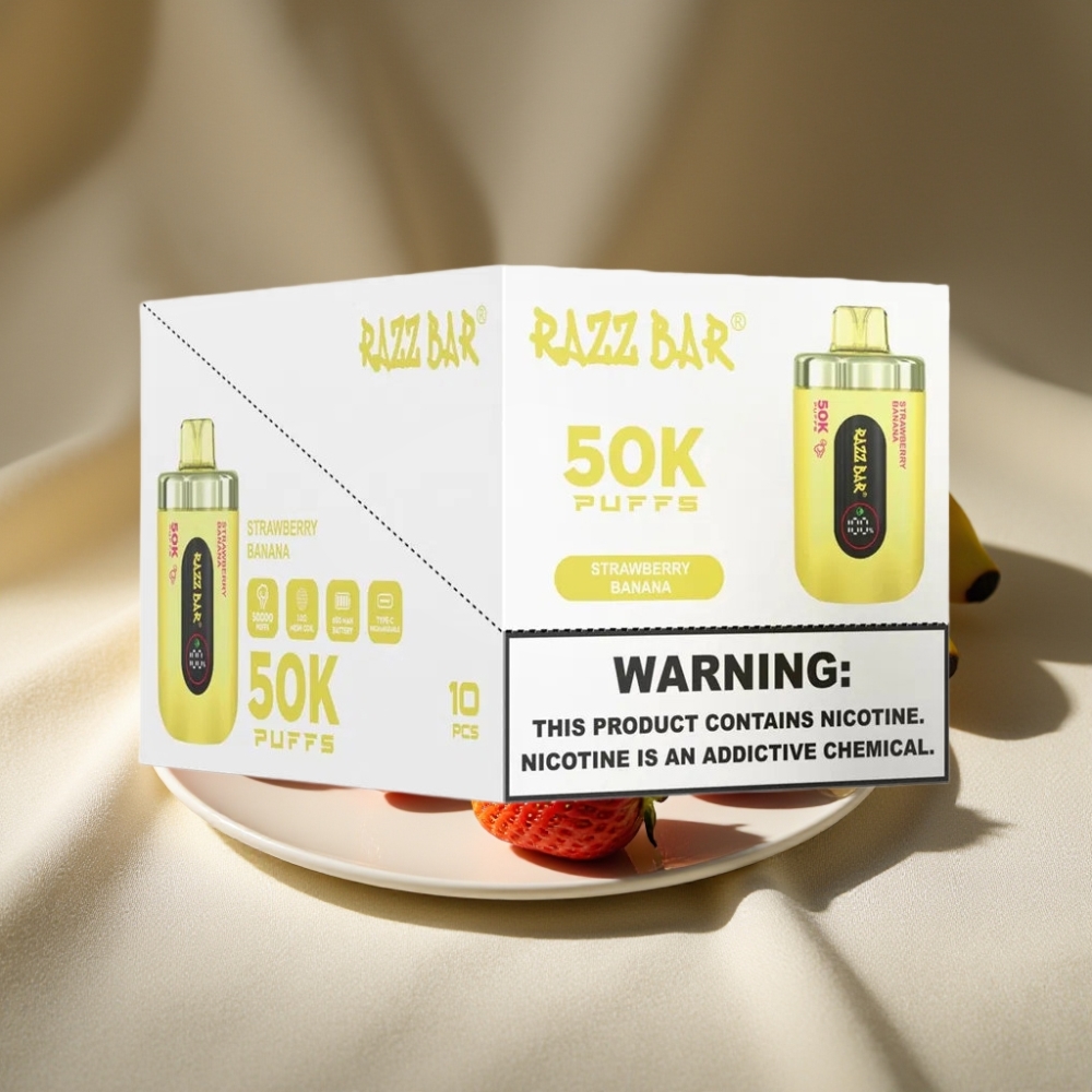 Razz Bar 50000 Puffs Rechargeable Type-C Fraise Banane Disposable Vape