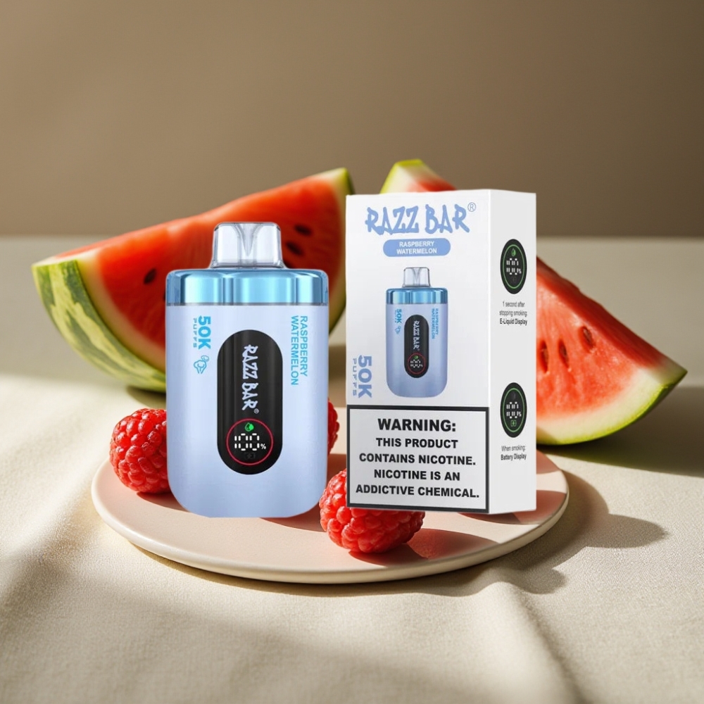 Razz Bar 50K Puffs Disposable Vape 1.0 Ohm Framboise Pastèque Rechargeable
