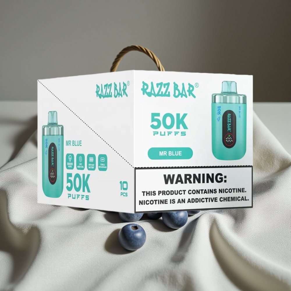 Razz Bar 50K Puffs Disposable Vape 1.0 Ohm Mesh Coil Type-C Rechargeable Mr Bleu