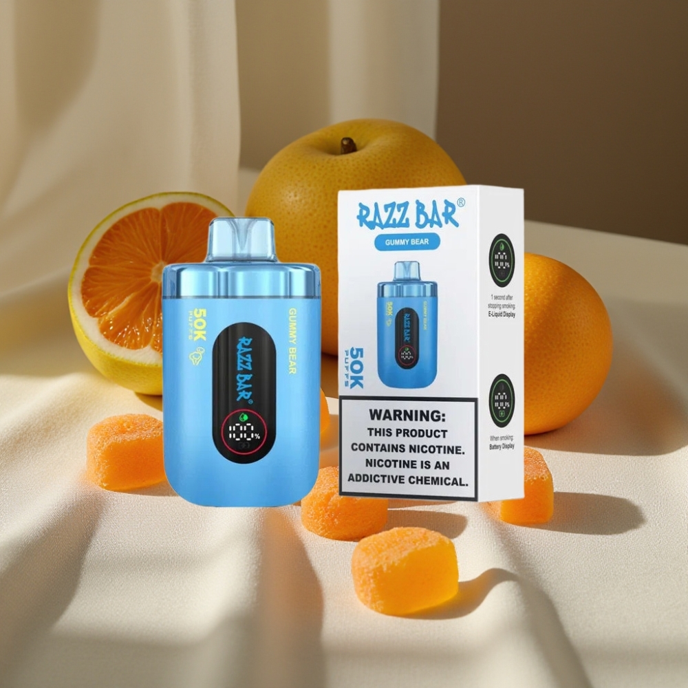 Razz Bar 50K Puffs Disposable Vape Ourson Gélifié 1.0 Ohm Rechargeable